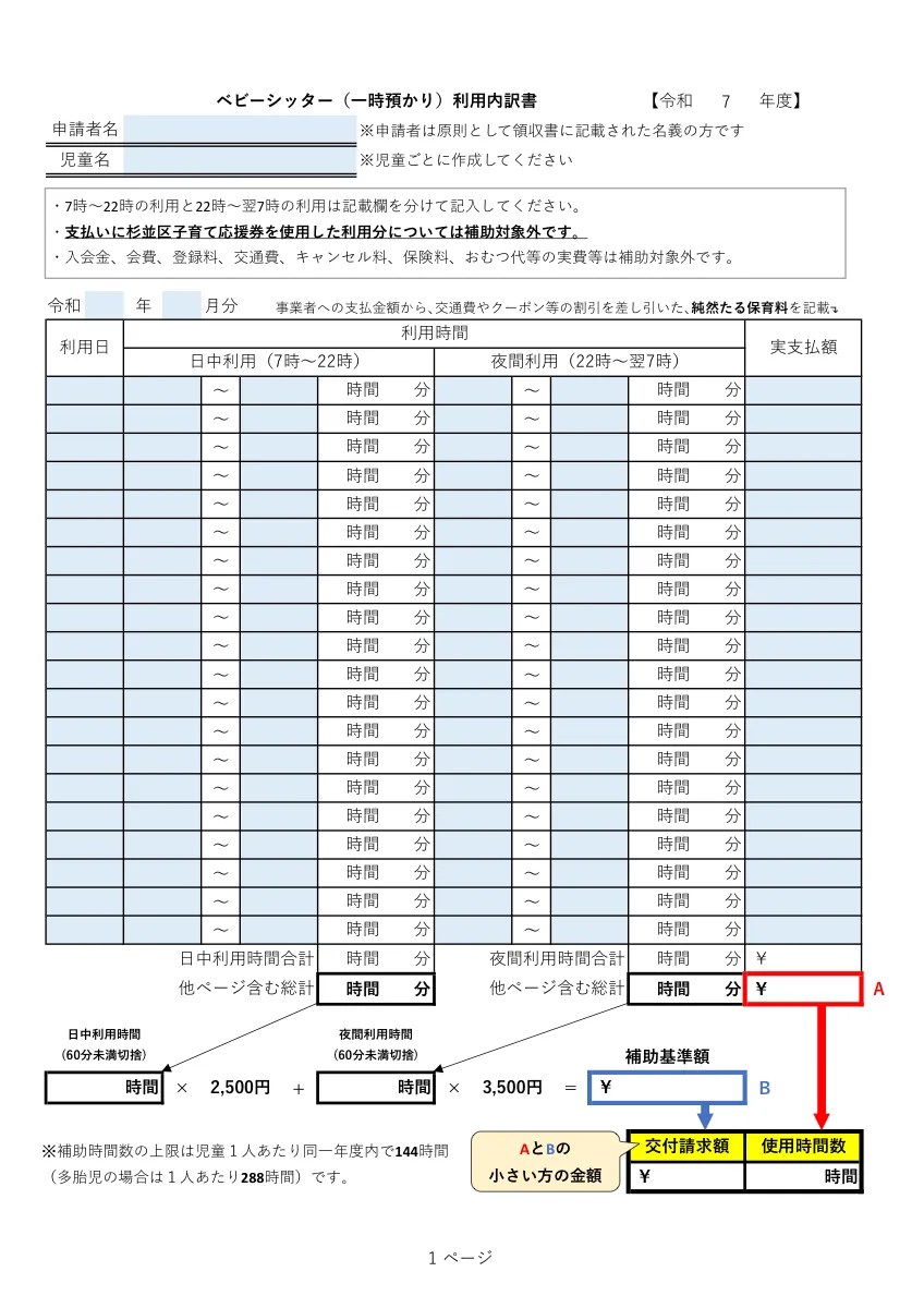 杉並区の利用内訳表
